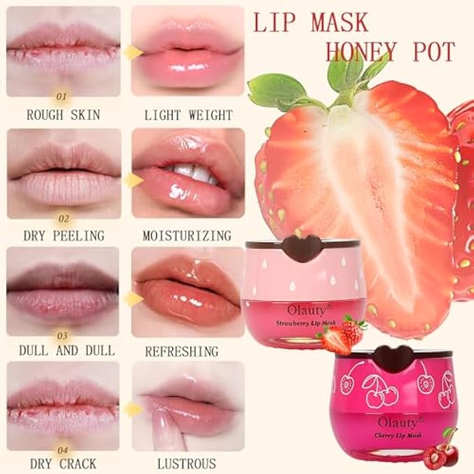 OLAUTY 9PCS BEE LIP BALM HONEY POT,HONEY LIP BALM BULK,HYDRATING SLEEPING LIPS MASK OVERNIGHT WITH STICKS,LIPS MASK HONEYPOT MOISTURIZING REDUCE LIP LINES,HYDRATING PREVENTION DRY &CRACKED LIPS CARE - Image 3